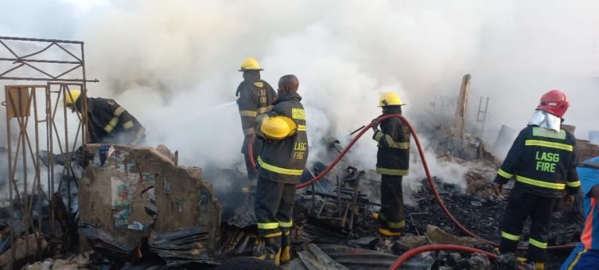 Security Guard Shot Dead As Fire Razes Spare Parts Market In Lagos