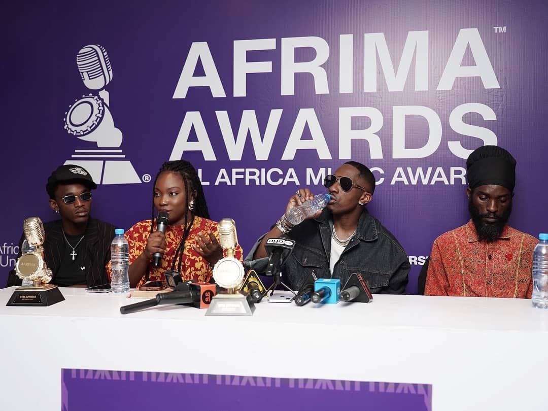 Tanzanian music director, Folex, who won AFRIMA’s Best Music Video of the Year, Victoria Nkong, Associate Producer, All Africa Music Awards (AFRIMA), Best Male Artiste Eastern Africa, Juma Jux; and Seleman Mabisso, Acting Assistant Director of the Music Department at the National Arts Council of Tanzania, BASATA, during the Media and Stakeholders Parley held to review the impact of the awards on the region’s music industry, at the Urban by City Blue Hotel, Dar es Salaam, Tanzania... recently
